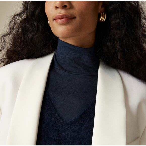 J.Crew Tissue Crepe Turtleneck Shirt SZ S Navy Blue Long Sleeve Pullover Cotton - Picture 2 of 8